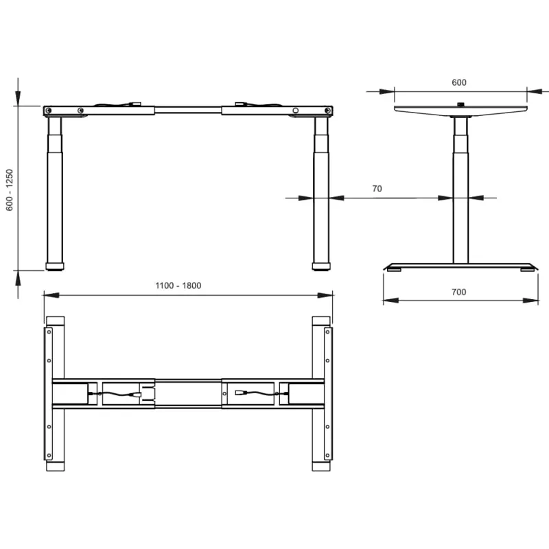 Elektrisches Tischgestell bis 160 kg belastbar - für 100x220 cm max. Plattengröße 